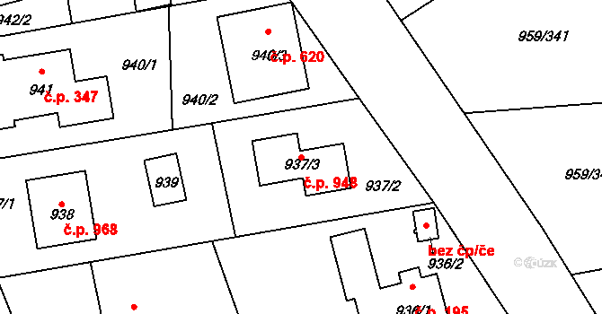 Průhonice 948 na parcele st. 937/3 v KÚ Průhonice, Katastrální mapa