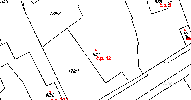Brantice 12 na parcele st. 40/1 v KÚ Brantice, Katastrální mapa