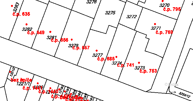Předměstí 685, Litoměřice na parcele st. 3277 v KÚ Litoměřice, Katastrální mapa