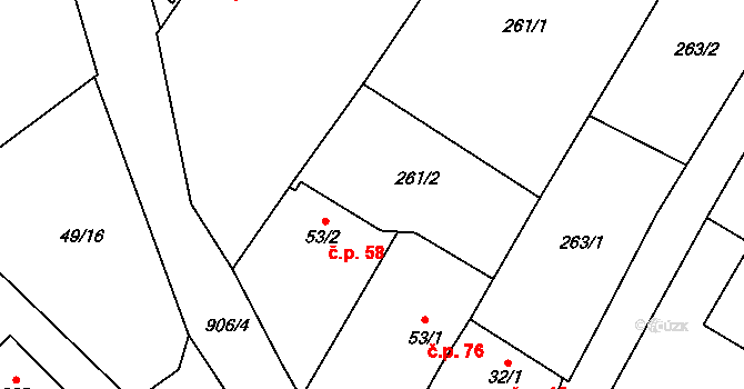 Podolí I 76 na parcele st. 53/1 v KÚ Podolí I, Katastrální mapa