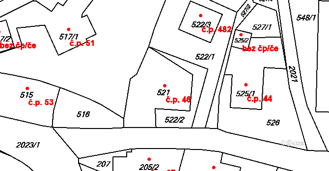 Koblov 46, Ostrava na parcele st. 521 v KÚ Koblov, Katastrální mapa