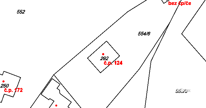 Radešínská Svratka 124 na parcele st. 292 v KÚ Radešínská Svratka, Katastrální mapa