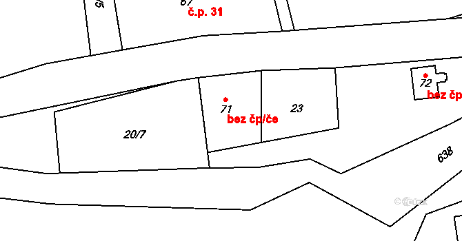 Horní Bradlo 38052741 na parcele st. 71 v KÚ Travná u Horního Bradla, Katastrální mapa