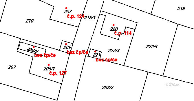 Bušovice 40658741 na parcele st. 221 v KÚ Bušovice, Katastrální mapa