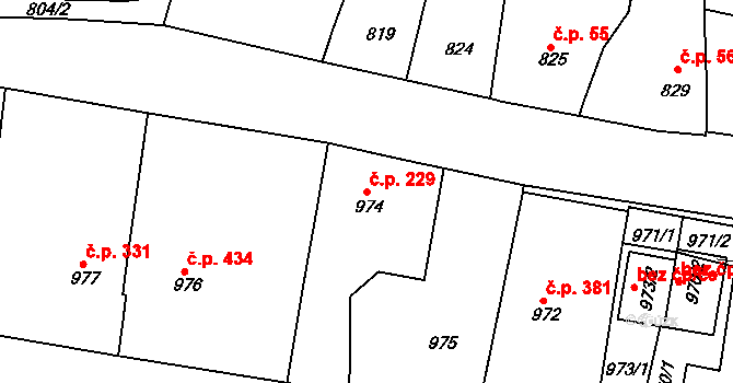 Želechovice nad Dřevnicí 229 na parcele st. 974 v KÚ Želechovice nad Dřevnicí, Katastrální mapa