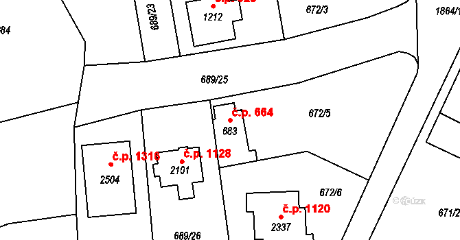 Malenovice 664, Zlín na parcele st. 683 v KÚ Malenovice u Zlína, Katastrální mapa
