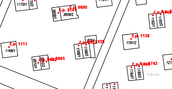 Zlín 1128 na parcele st. 1188/2 v KÚ Zlín, Katastrální mapa