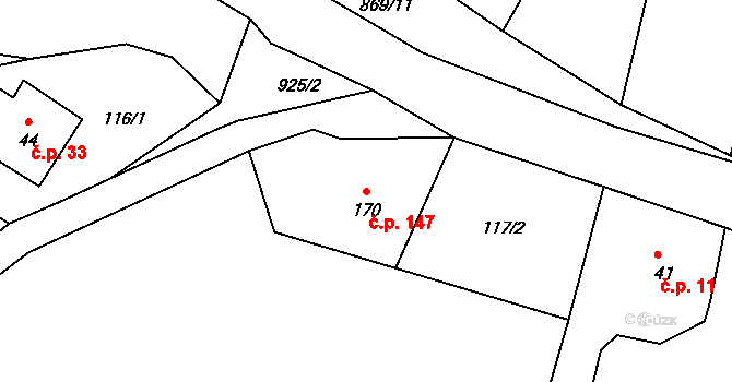 Rokytník 147, Hronov na parcele st. 170 v KÚ Rokytník, Katastrální mapa