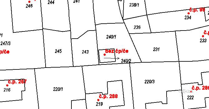 Loděnice 43392741 na parcele st. 240/2 v KÚ Loděnice u Berouna, Katastrální mapa