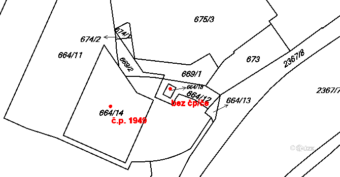 Teplice 43424741 na parcele st. 664/18 v KÚ Teplice-Trnovany, Katastrální mapa