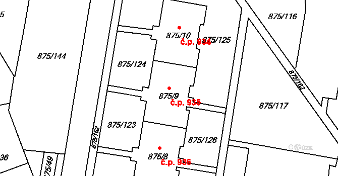 Kylešovice 935, Opava na parcele st. 875/9 v KÚ Kylešovice, Katastrální mapa