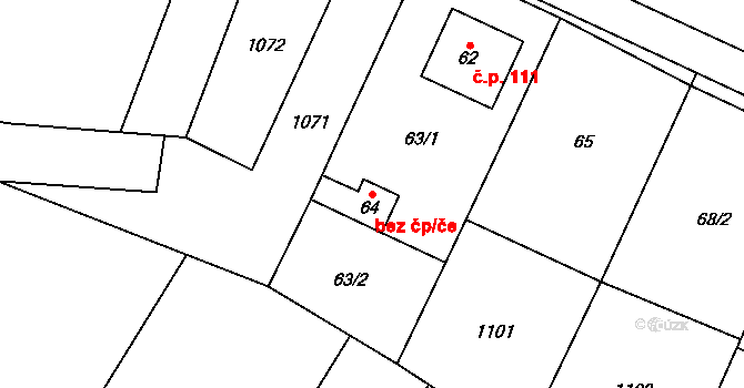 Počenice-Tetětice 44981741 na parcele st. 64 v KÚ Tetětice, Katastrální mapa