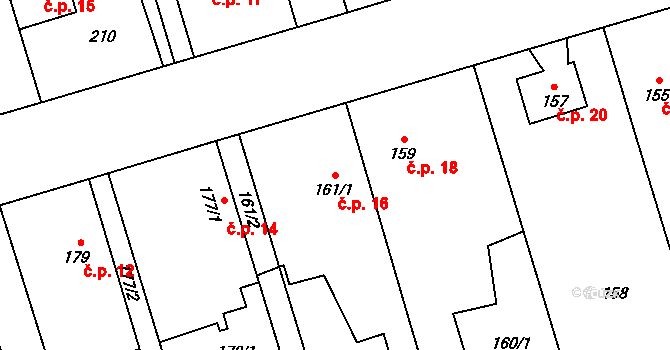 Chlebičov 16 na parcele st. 161/1 v KÚ Chlebičov, Katastrální mapa
