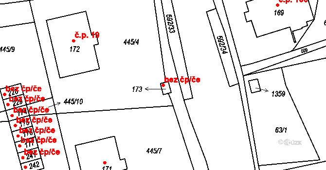 Hrušová 45490741 na parcele st. 173 v KÚ Hrušová, Katastrální mapa