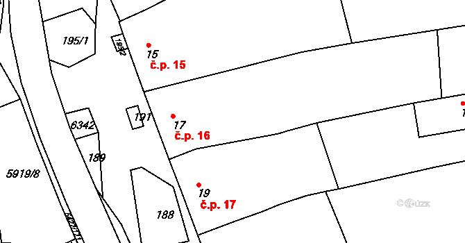 Komňa 16 na parcele st. 17 v KÚ Komňa, Katastrální mapa