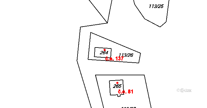 Lhota 137, Mladošovice na parcele st. 264 v KÚ Lhota u Vlachnovic, Katastrální mapa
