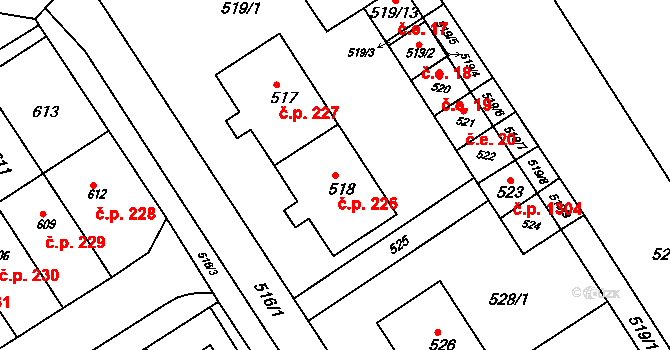 Pustiměřské Prusy 226, Pustiměř na parcele st. 518 v KÚ Pustiměř, Katastrální mapa