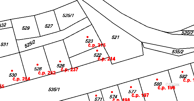 Vážany nad Litavou 214 na parcele st. 522 v KÚ Vážany nad Litavou, Katastrální mapa