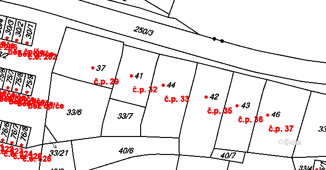 Chanov 33, Obrnice na parcele st. 44 v KÚ Chanov, Katastrální mapa