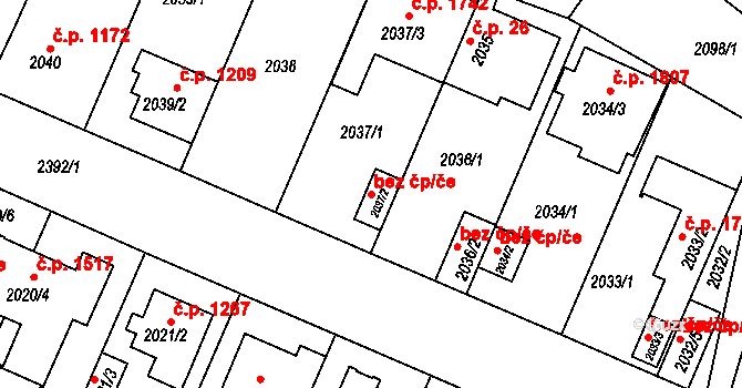 Teplice 50213741 na parcele st. 2037/2 v KÚ Teplice-Trnovany, Katastrální mapa