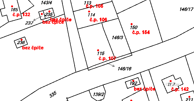 Hroubovice 107 na parcele st. 115 v KÚ Hroubovice, Katastrální mapa