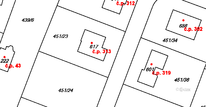 Horoušánky 313, Horoušany na parcele st. 617 v KÚ Horoušany, Katastrální mapa