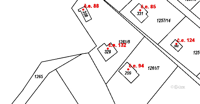 Třemblat 132, Ondřejov na parcele st. 329 v KÚ Třemblat, Katastrální mapa
