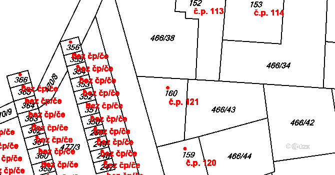 Prachovice 121 na parcele st. 160 v KÚ Prachovice, Katastrální mapa