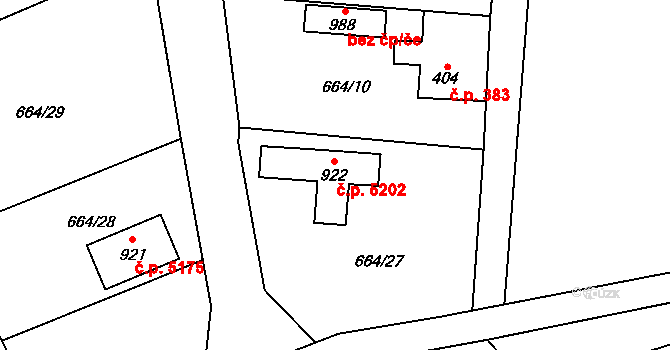 Kokonín 5202, Jablonec nad Nisou na parcele st. 922 v KÚ Kokonín, Katastrální mapa