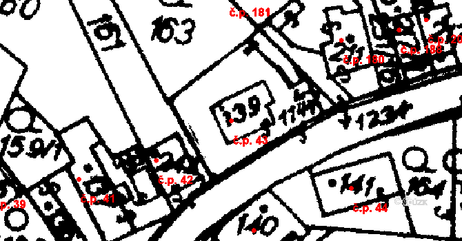 Hrochův Týnec 43 na parcele st. 139 v KÚ Hrochův Týnec, Katastrální mapa