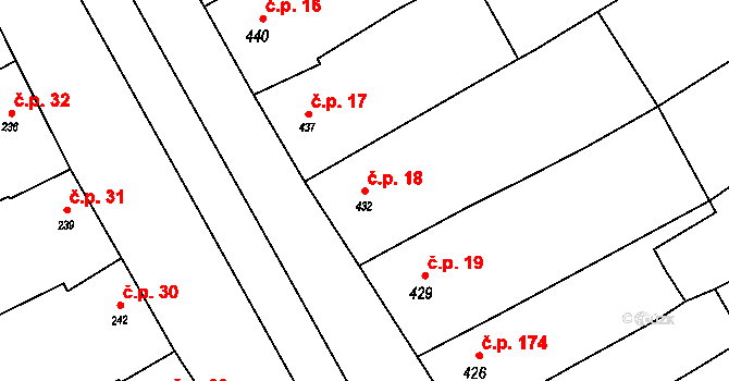 Zbýšov 18 na parcele st. 432 v KÚ Zbýšov, Katastrální mapa