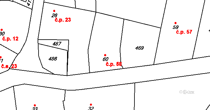 Chacholice 58, Chrast na parcele st. 60 v KÚ Chacholice, Katastrální mapa