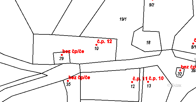Žebrákov 12, Kovářov na parcele st. 10 v KÚ Žebrákov u Zahořan, Katastrální mapa