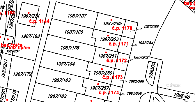 Nýřany 1172 na parcele st. 1987/261 v KÚ Nýřany, Katastrální mapa