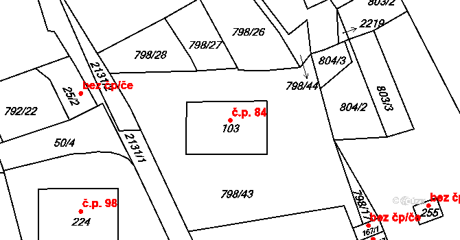 Žichlice 84, Hromnice na parcele st. 103 v KÚ Žichlice u Hromnic, Katastrální mapa