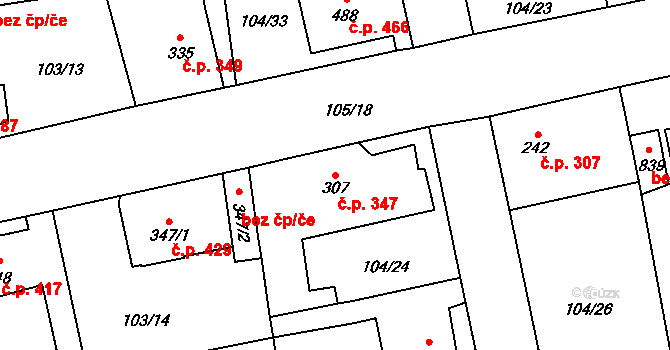 Rudná 347 na parcele st. 307 v KÚ Dušníky u Rudné, Katastrální mapa