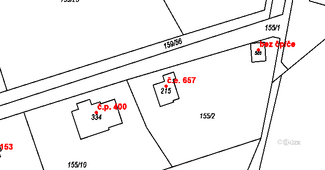 Třebotov 657 na parcele st. 215 v KÚ Třebotov, Katastrální mapa