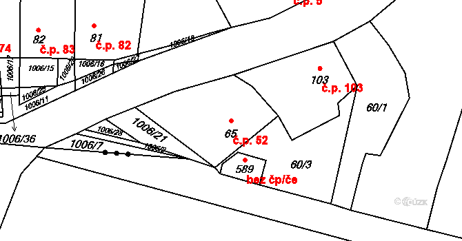 Nučice 52 na parcele st. 65 v KÚ Nučice u Rudné, Katastrální mapa