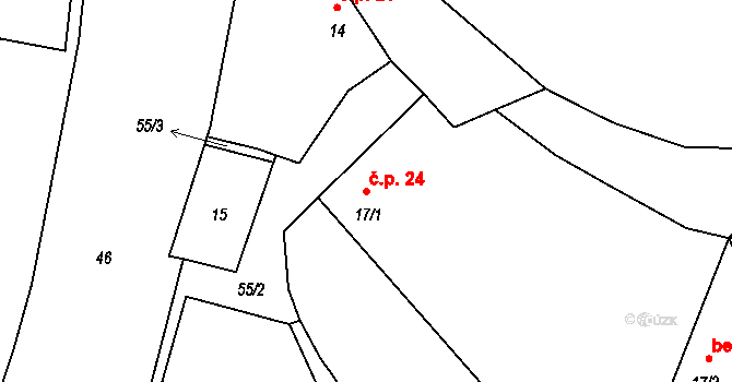 Borkovice 24 na parcele st. 17/1 v KÚ Borkovice, Katastrální mapa