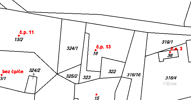 Málkovice 13, Pernarec na parcele st. 16 v KÚ Málkovice u Pernarce, Katastrální mapa