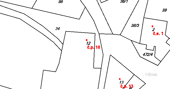 Nuzerov 10, Sušice na parcele st. 12 v KÚ Nuzerov, Katastrální mapa