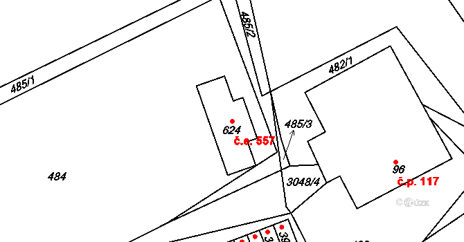 Sopotnice 557 na parcele st. 624 v KÚ Sopotnice, Katastrální mapa