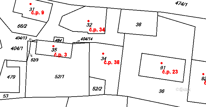 Jizbice 38, Náchod na parcele st. 34 v KÚ Jizbice u Náchoda, Katastrální mapa