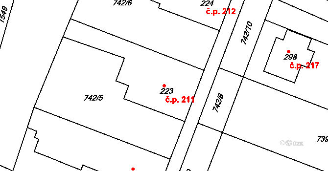 Horní Roveň 211, Dolní Roveň na parcele st. 223 v KÚ Horní Roveň, Katastrální mapa
