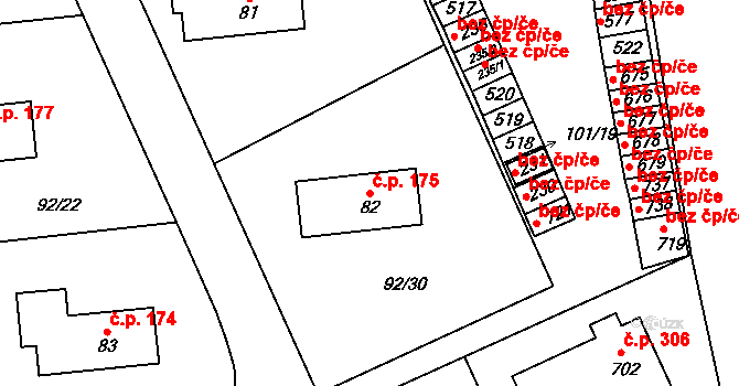 Ohrazenice 175, Pardubice na parcele st. 82 v KÚ Ohrazenice, Katastrální mapa