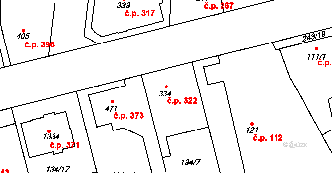 Rosice 322, Pardubice na parcele st. 334 v KÚ Rosice nad Labem, Katastrální mapa