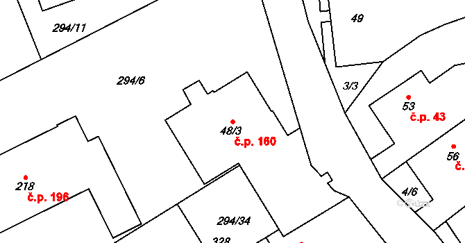 Kolšov 160 na parcele st. 48/3 v KÚ Kolšov, Katastrální mapa