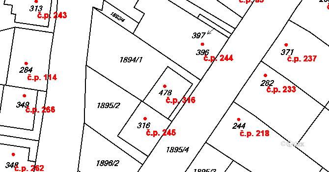 Ivaň 316 na parcele st. 478 v KÚ Ivaň, Katastrální mapa