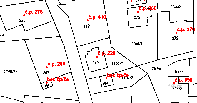 Mořkov 229 na parcele st. 575 v KÚ Mořkov, Katastrální mapa