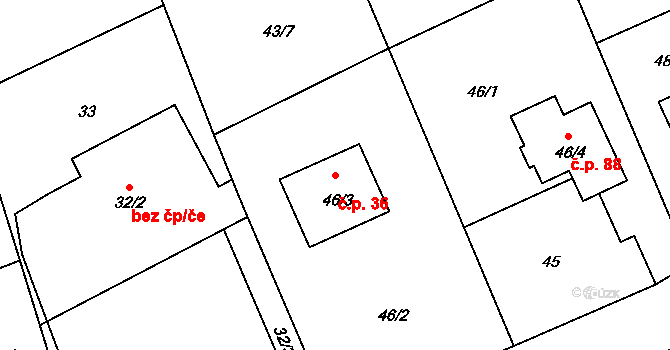 Prchalov 36, Příbor na parcele st. 46/3 v KÚ Prchalov, Katastrální mapa